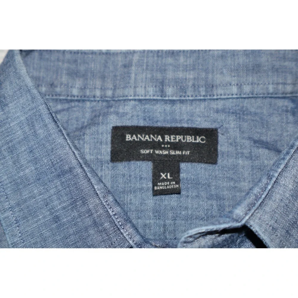 Banana Republic Jean Denim Shirt Mens XL Blue Chambray Soft Wash Slim Fit